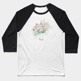 Scenic city view of Bruges canal with beautiful houses and church Baseball T-Shirt